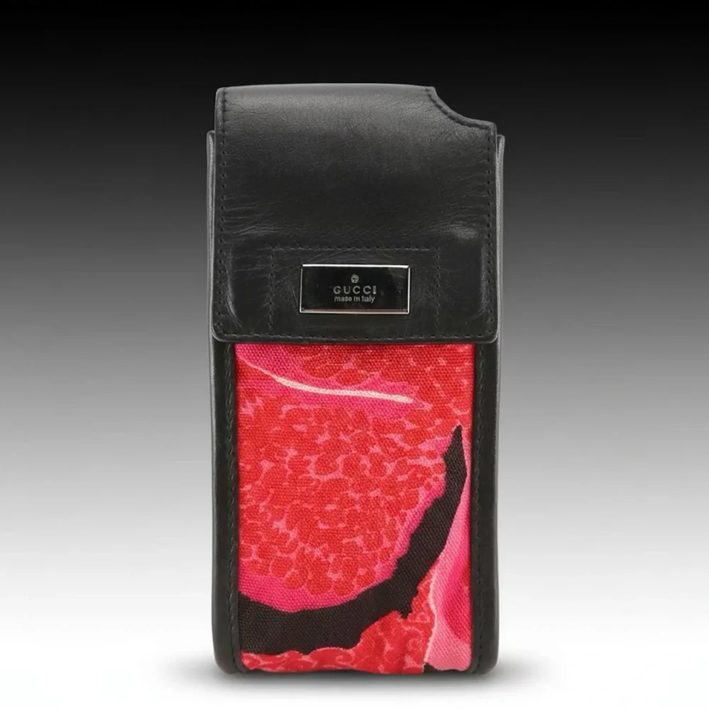 Gucci Phone Holder Accessory in Printed Nylon and Leather Trim